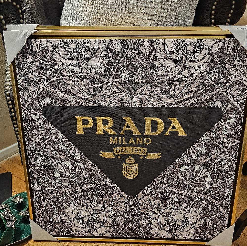 Prada Milano Black & Gold Logo Canvas Art 24x24